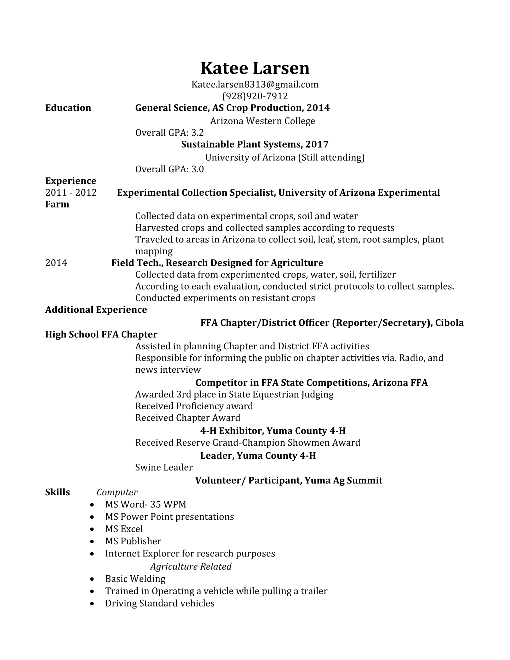 Education General Science, AS Crop Production, 2014