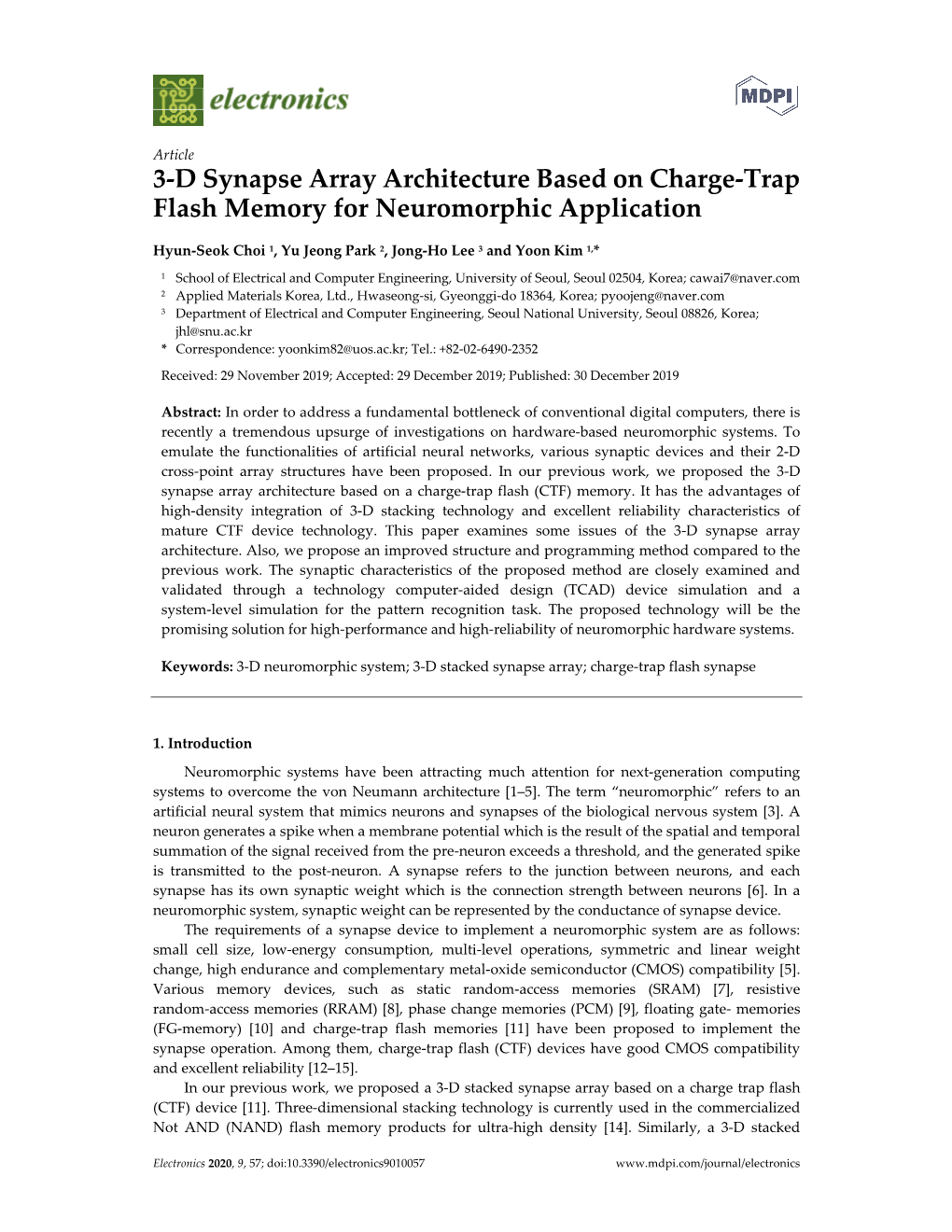 3-D Synapse Array Architecture Based on Charge-Trap Flash Memory For