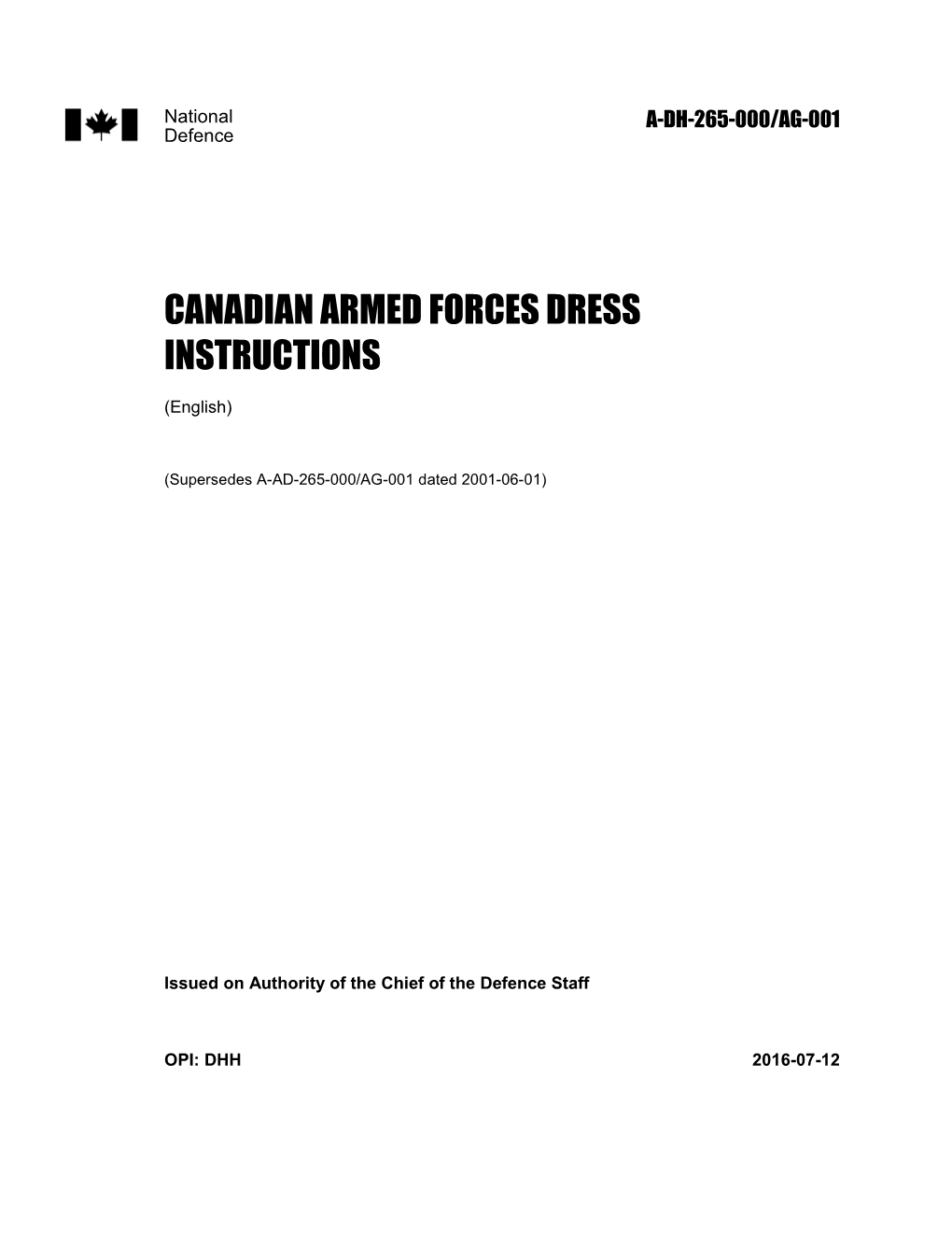 Canadian Armed Forces Dress Instructions