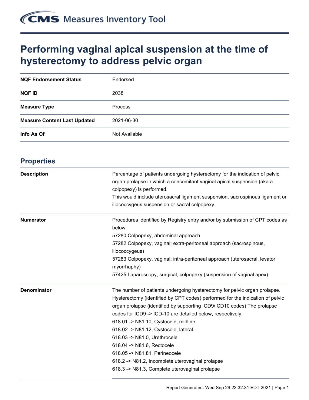 Performing Vaginal Apical Suspension at the Time of Hysterectomy to Address Pelvic Organ