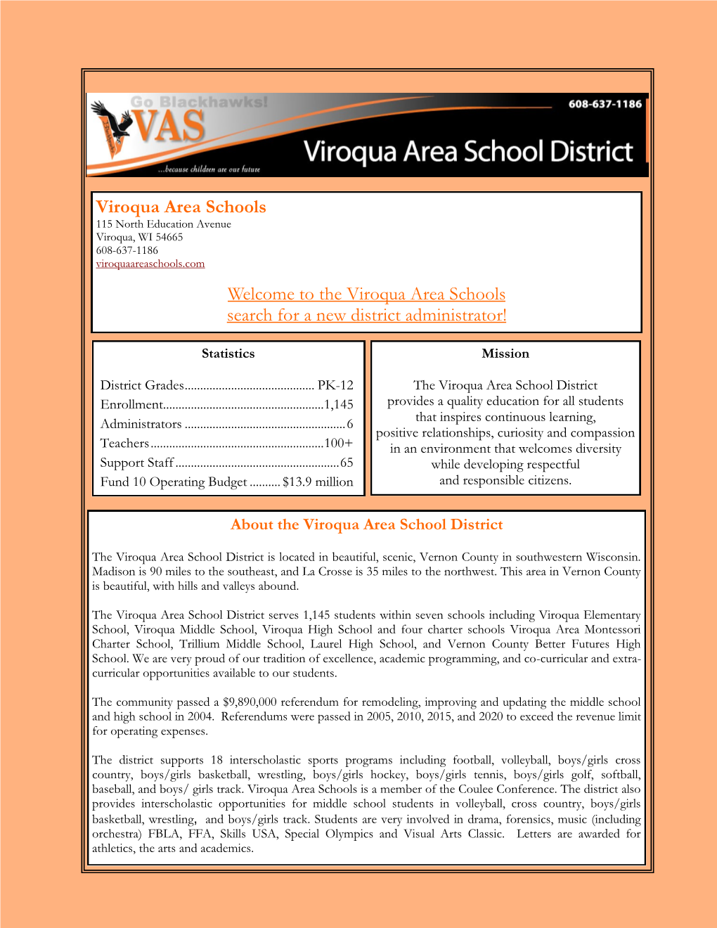 Viroqua Area Schools 115 North Education Avenue Viroqua, WI 54665 608-637-1186 Viroquaareaschools.Com