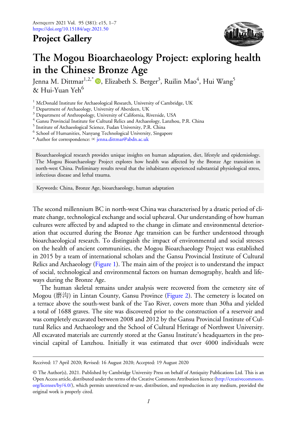 The Mogou Bioarchaeology Project: Exploring Health in the Chinese Bronze Age Jenna M