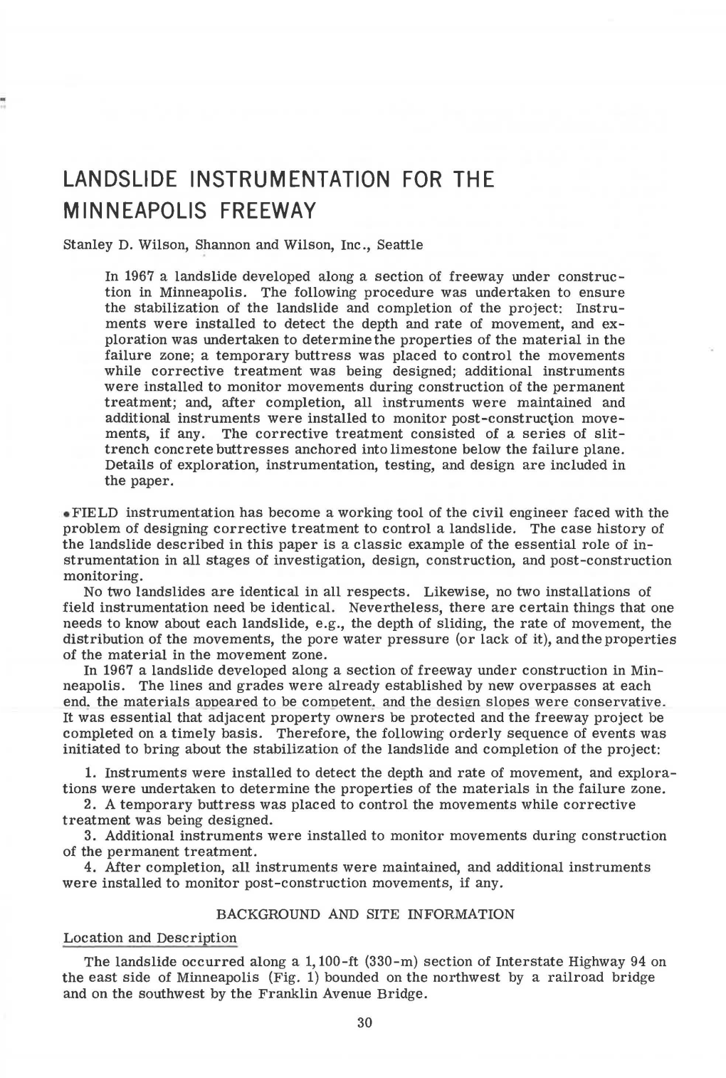 Landslide Instrumentation for the Minneapolis Freeway