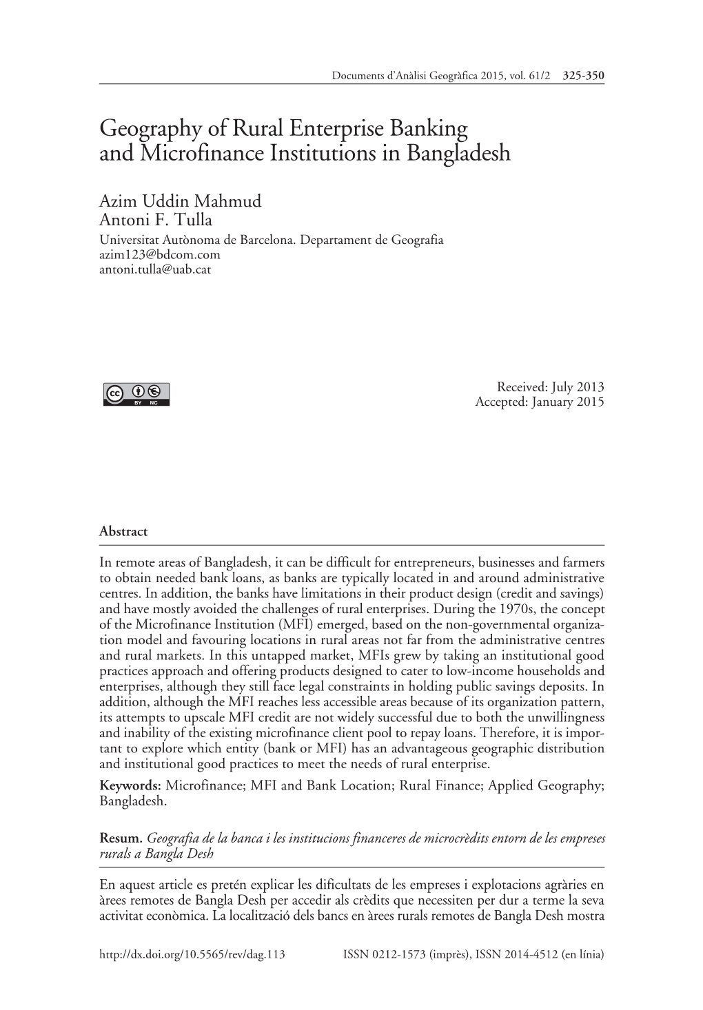 Geography of Rural Enterprise Banking and Microfinance Institutions in Bangladesh