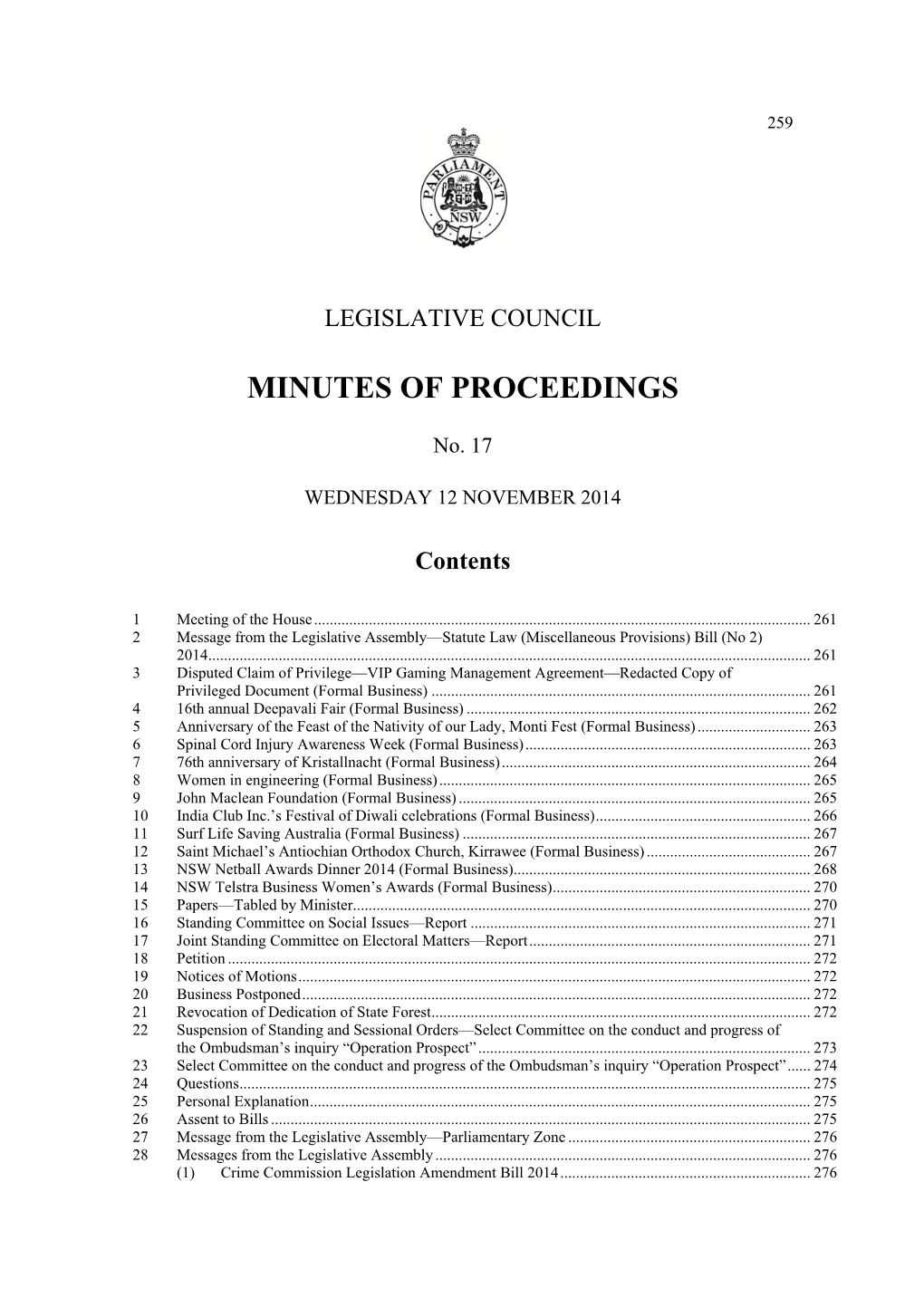 Minutes of Proceedings