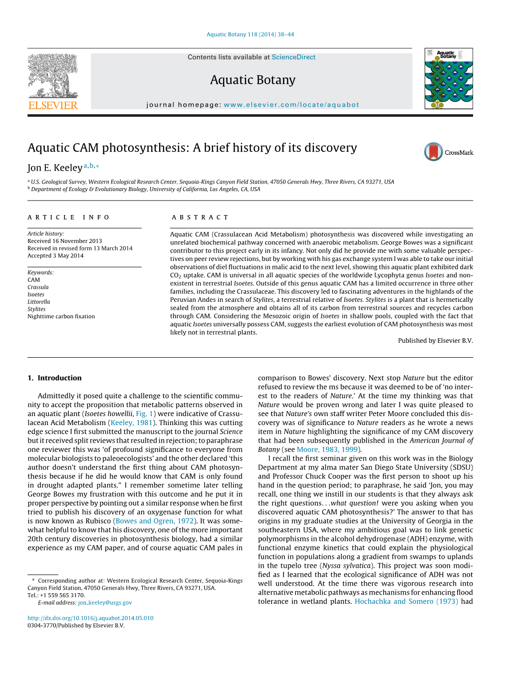 Aquatic CAM Photosynthesis: a Brief History of Its Discovery