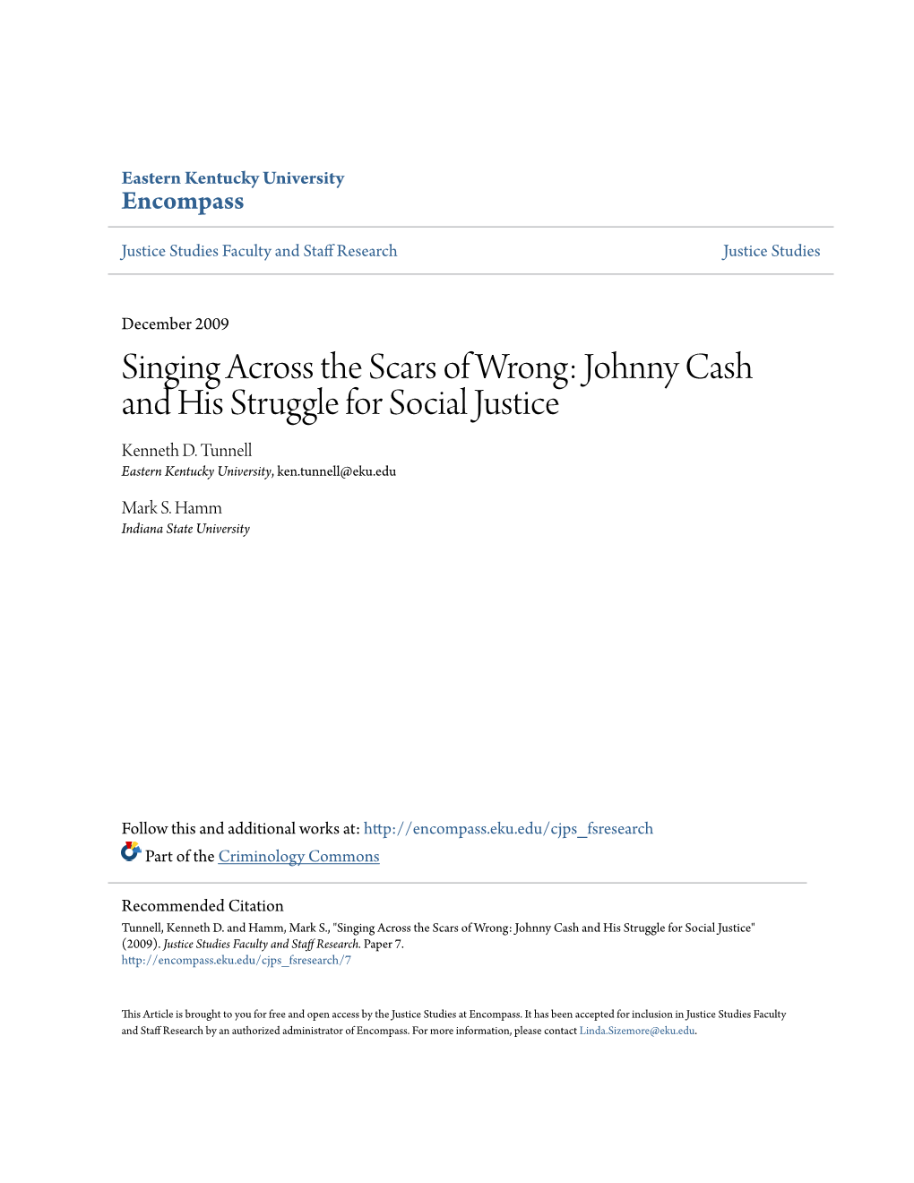 Johnny Cash and His Struggle for Social Justice Kenneth D