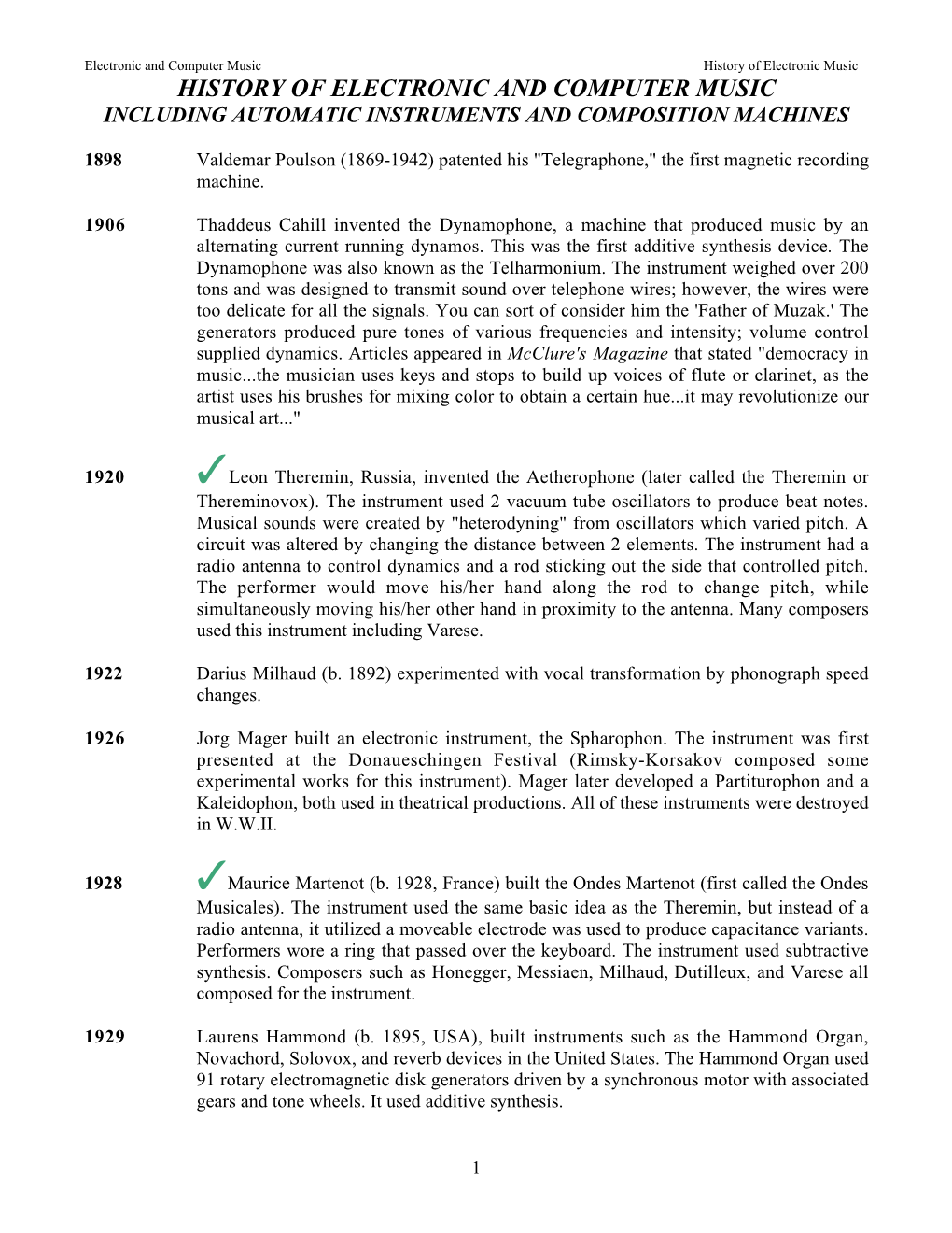 History of Electronic and Computer Music Including Automatic Instruments and Composition Machines