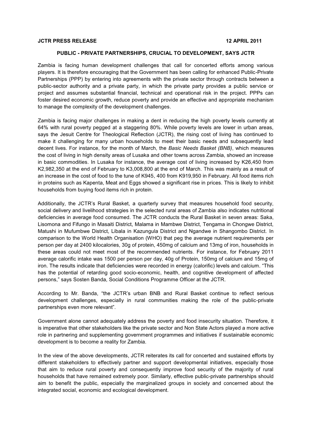 Jctr Press Release 12 April 2011 Public