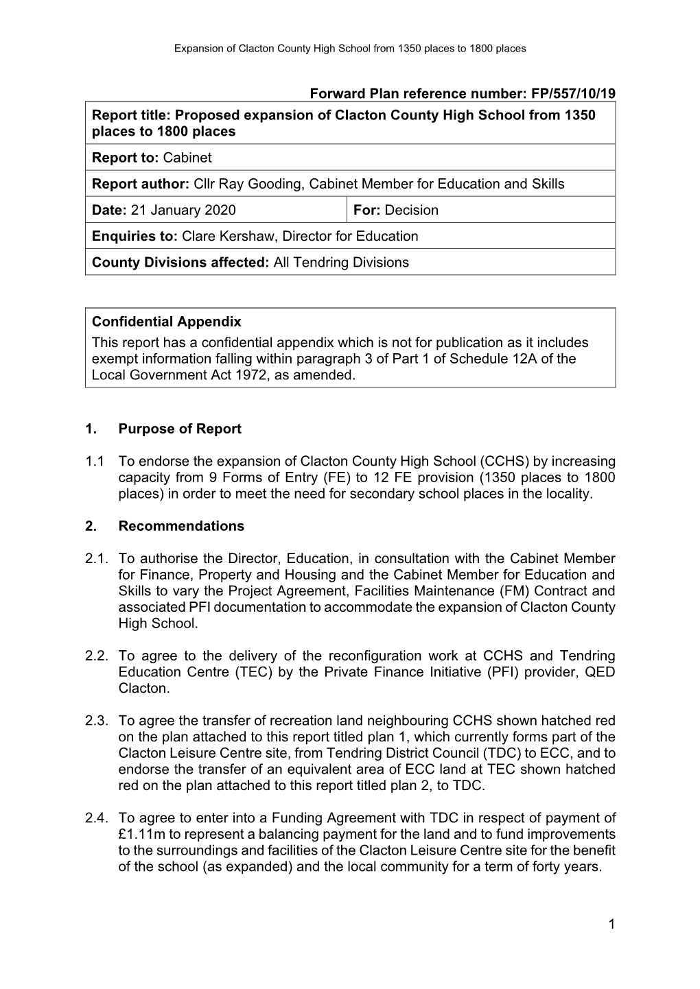 Proposed Expansion of Clacton County High School from 1350