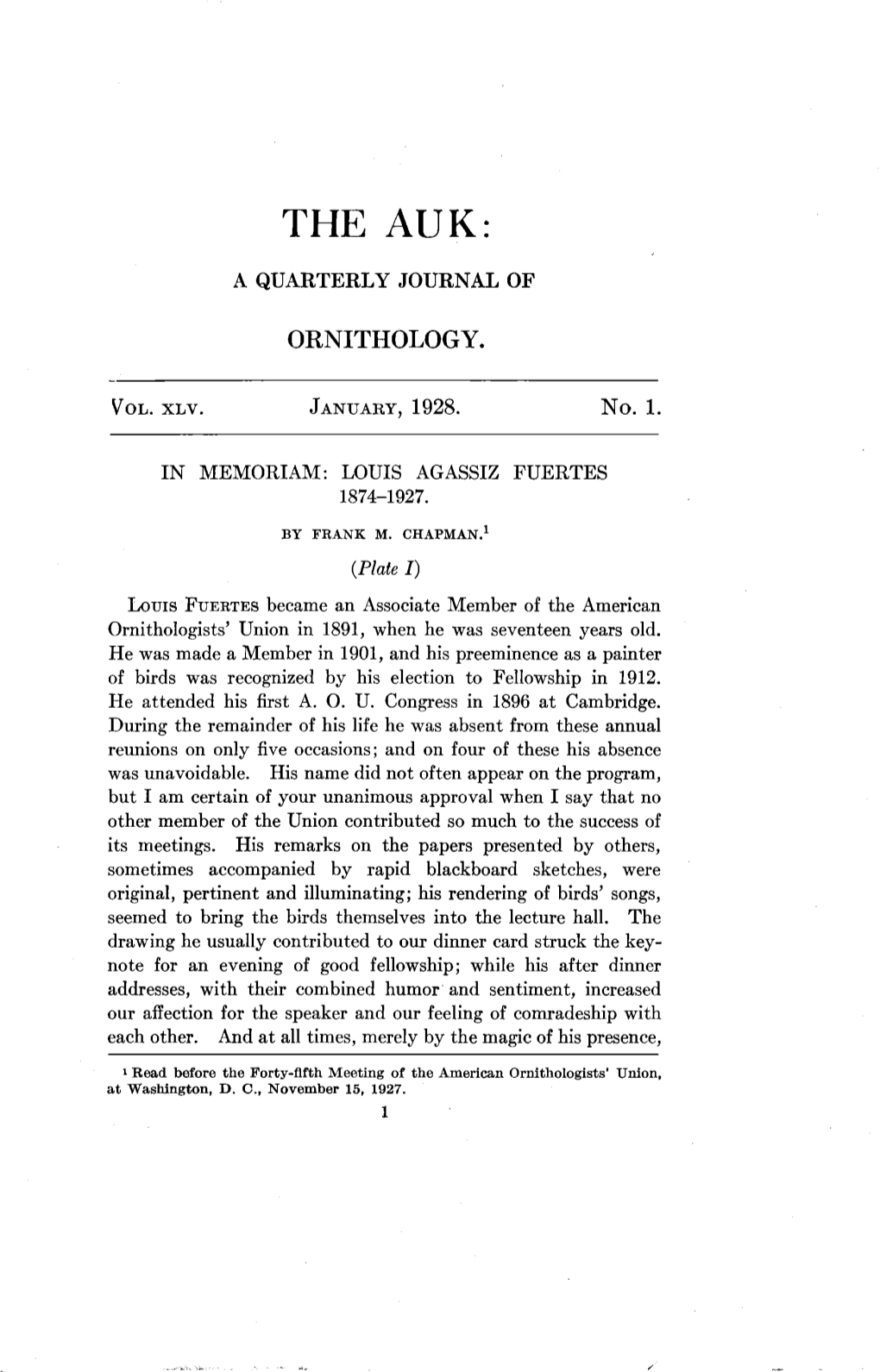 In Memoriam: Louis Agassiz Fuertes 1874-1927