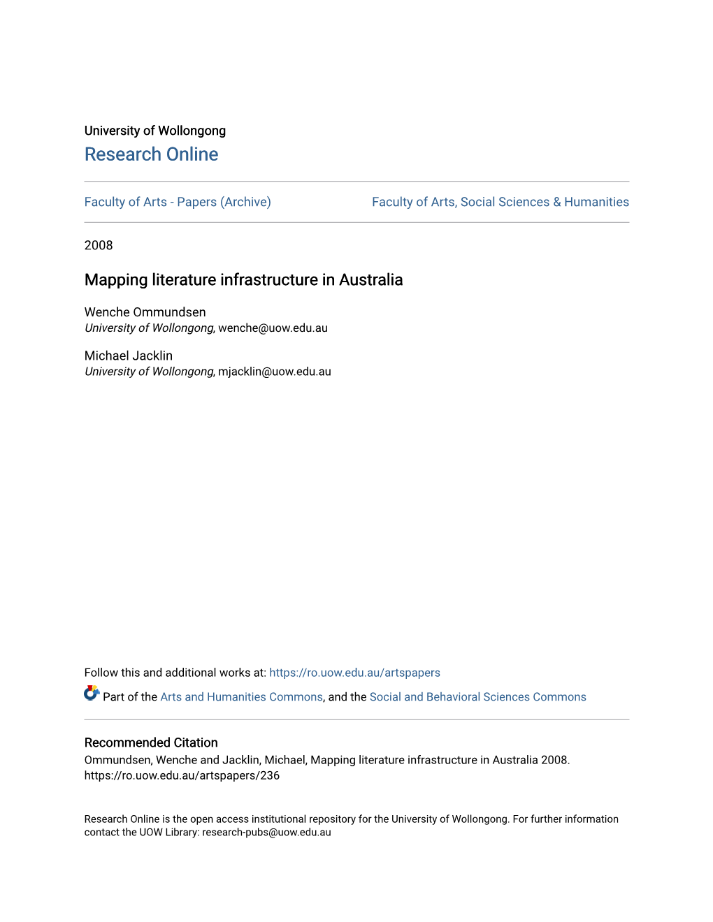 Mapping Literature Infrastructure in Australia