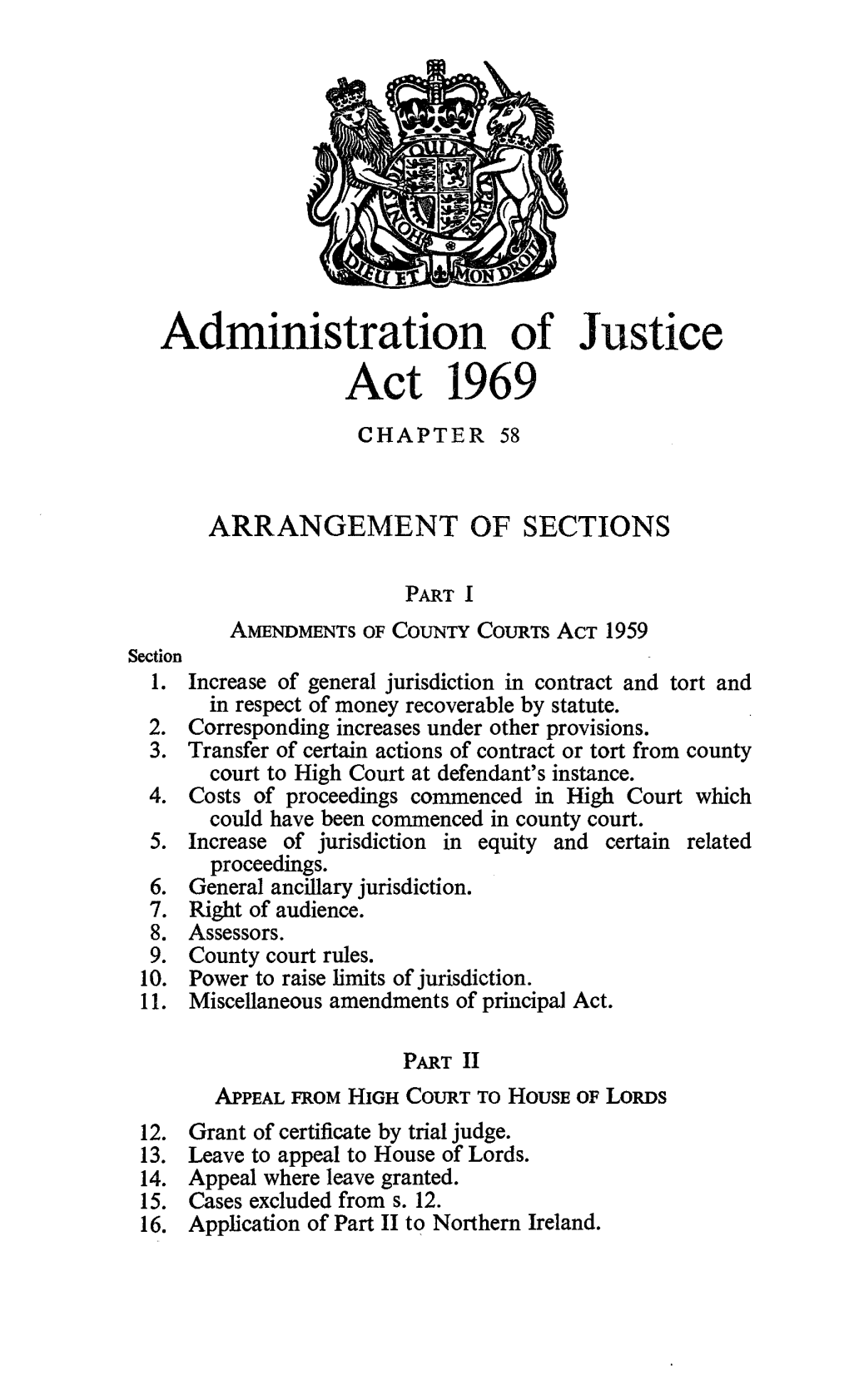 Administration of Justice Act 1969 CHAPTER 58