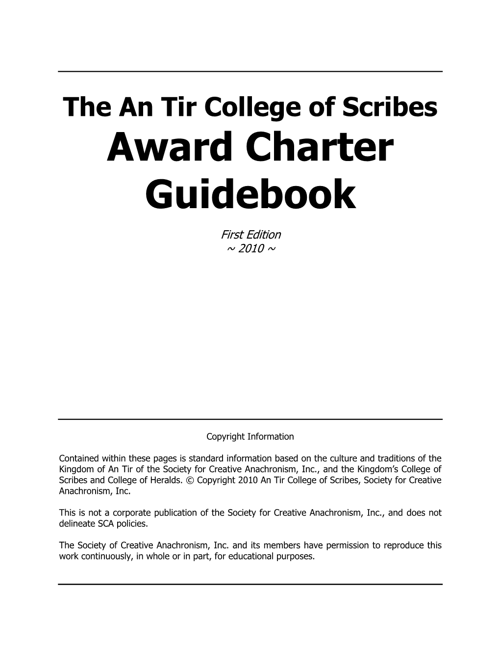 An Tir College of Scribes Award Charter Guidebook