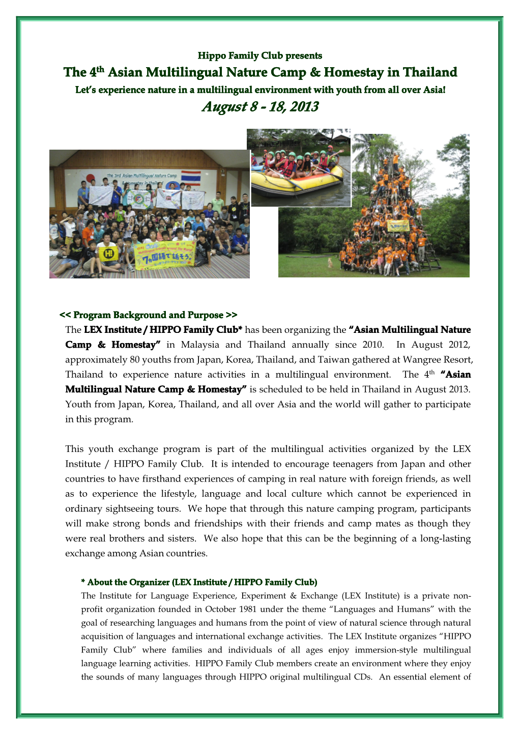 The 4Th Asian Multilingual Nature Camp & Homestay in Thailand