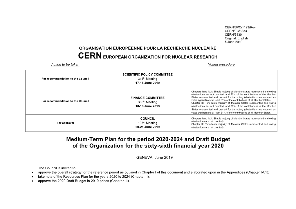 Medium-Term Plan for the Period 2020-2024 and Draft Budget of the Organization for the Sixty-Sixth Financial Year 2020