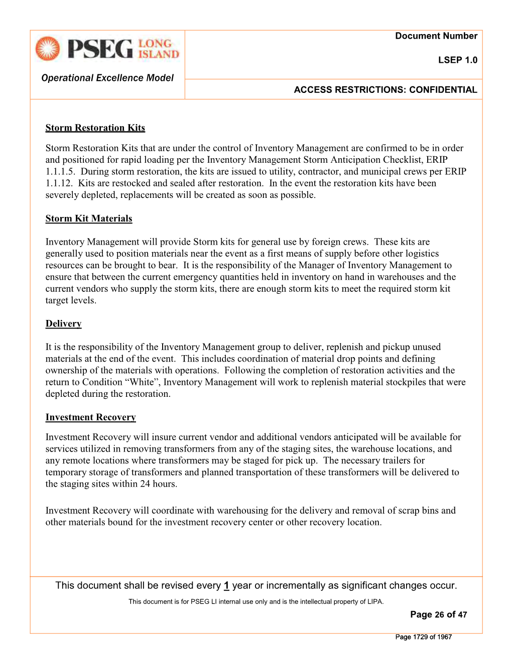 Operational Excellence Model This Document Shall Be Revised Every 1