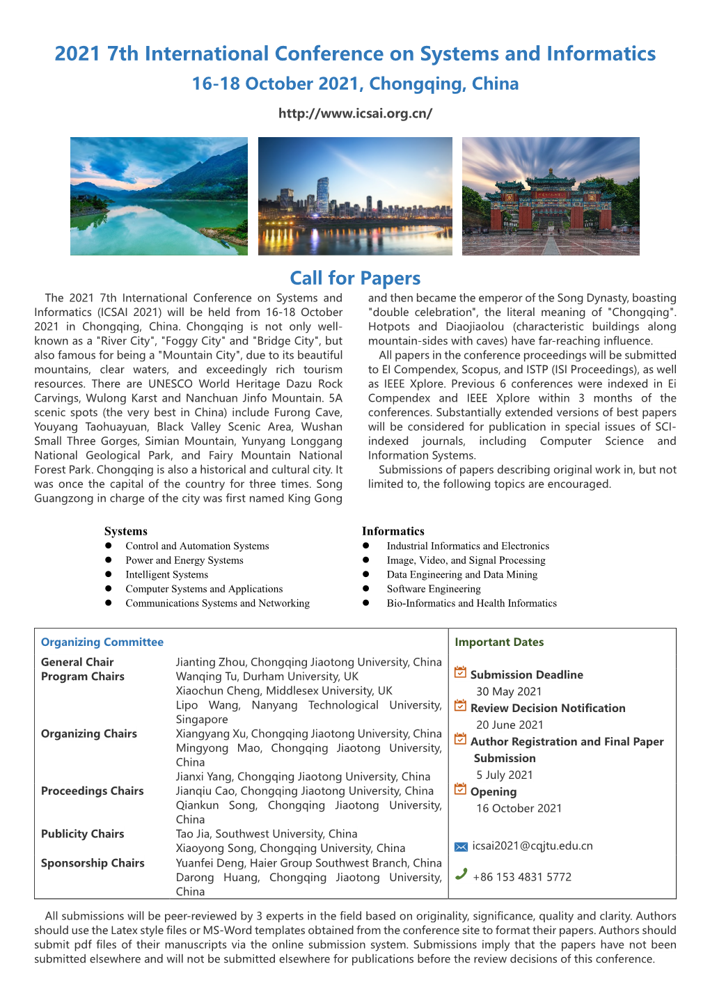 2021 7Th International Conference on Systems and Informatics 16-18 October 2021, Chongqing, China