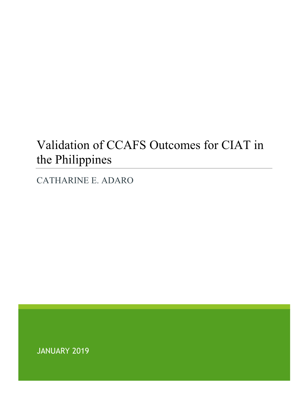 Validation of CCAFS Outcomes for CIAT in the Philippines