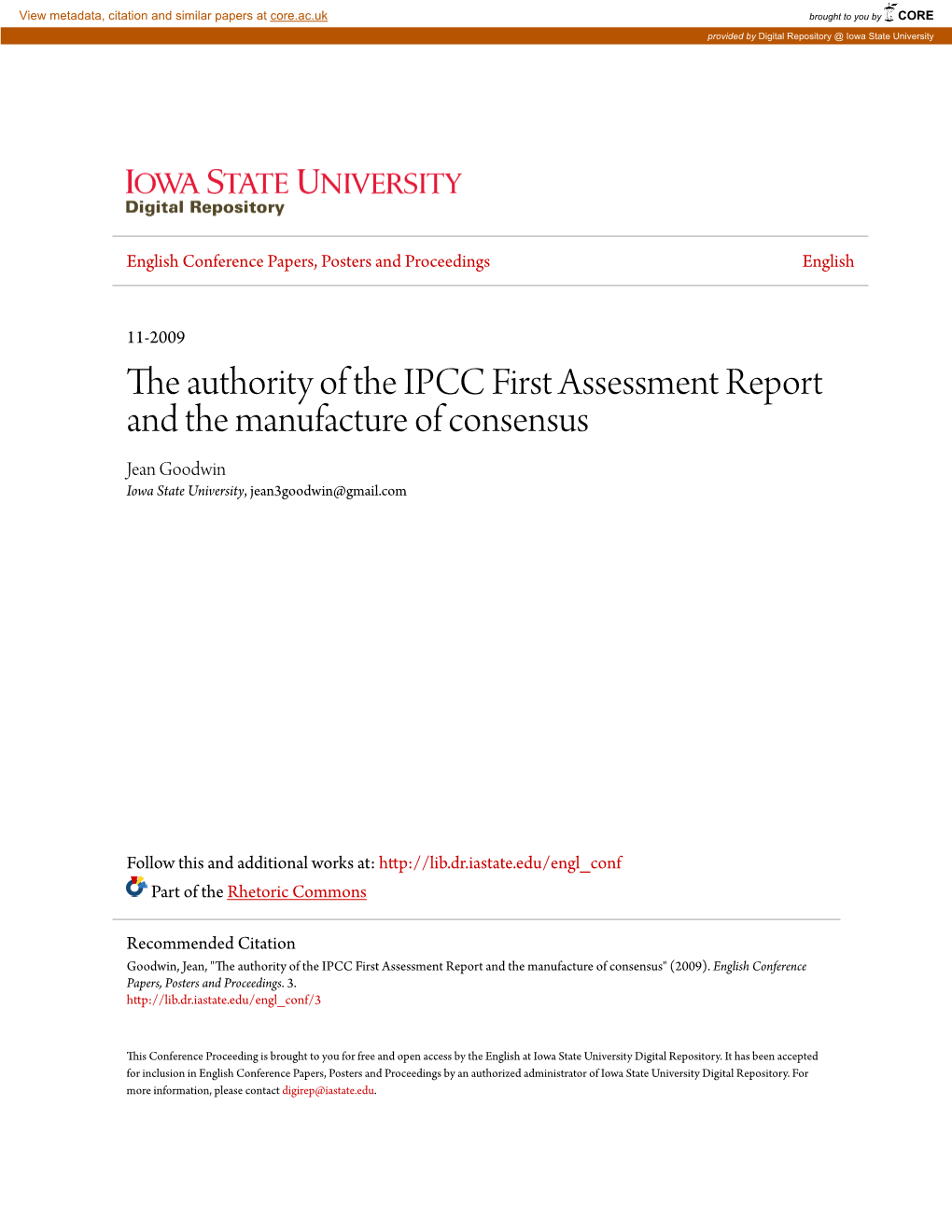 The Authority of the IPCC First Assessment Report and The