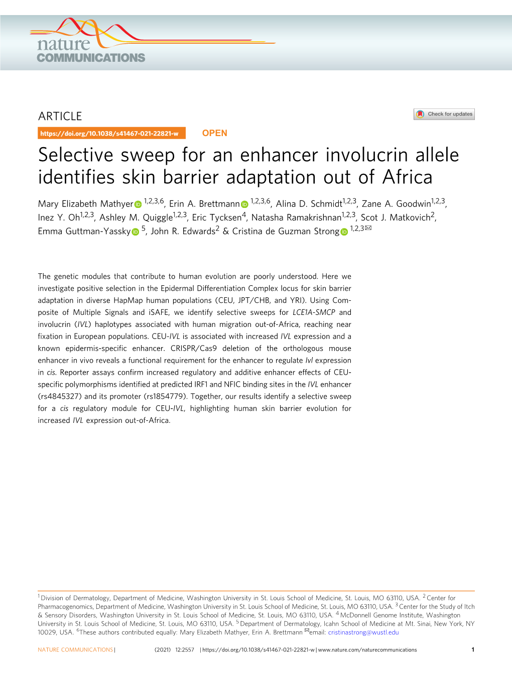 Selective Sweep for an Enhancer Involucrin Allele Identifies Skin