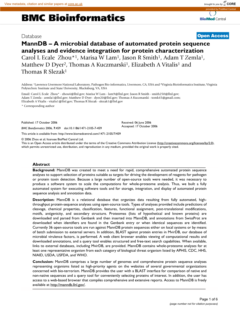 BMC Bioinformatics Biomed Central