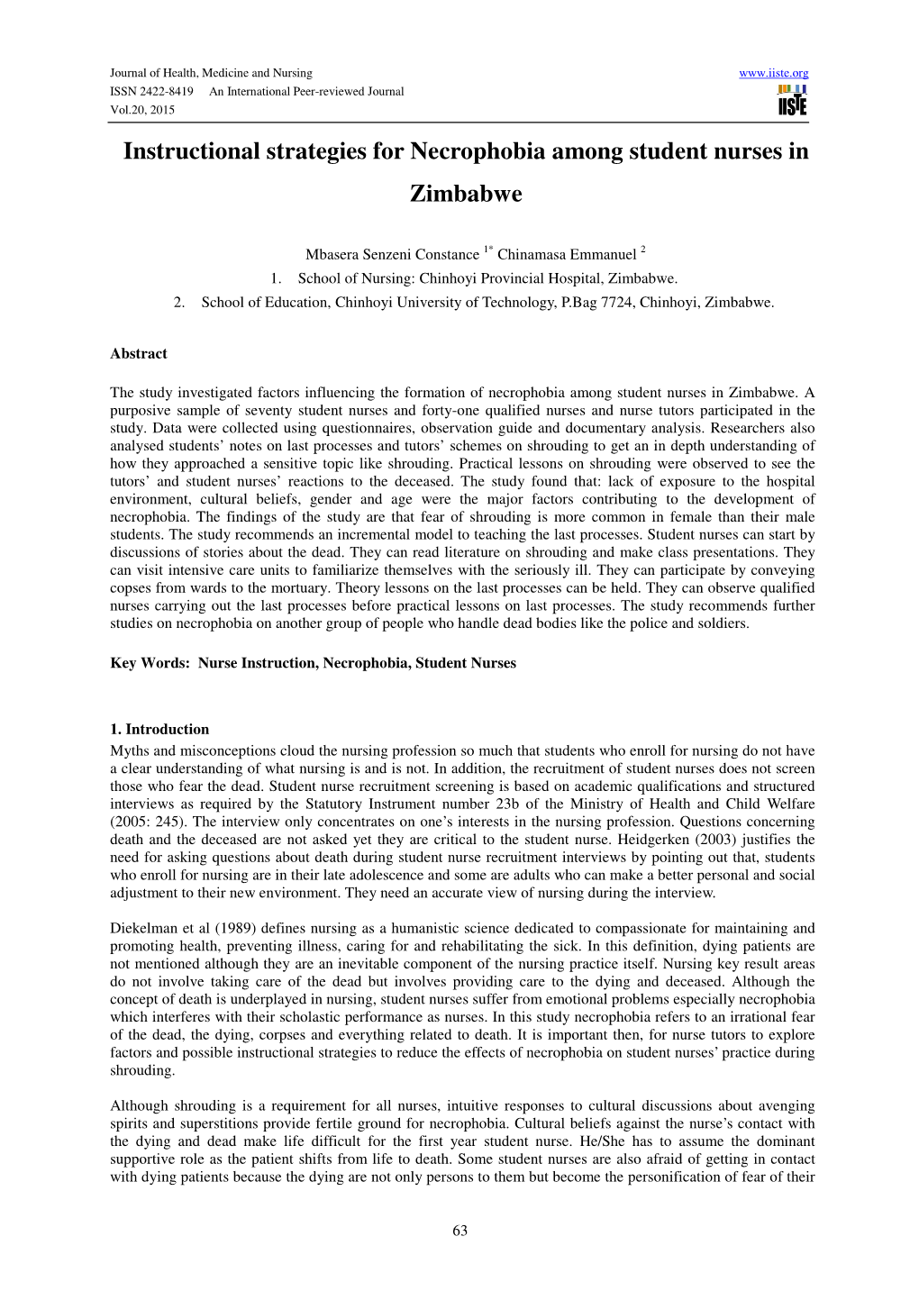 Instructional Strategies for Necrophobia Among Student Nurses in Zimbabwe