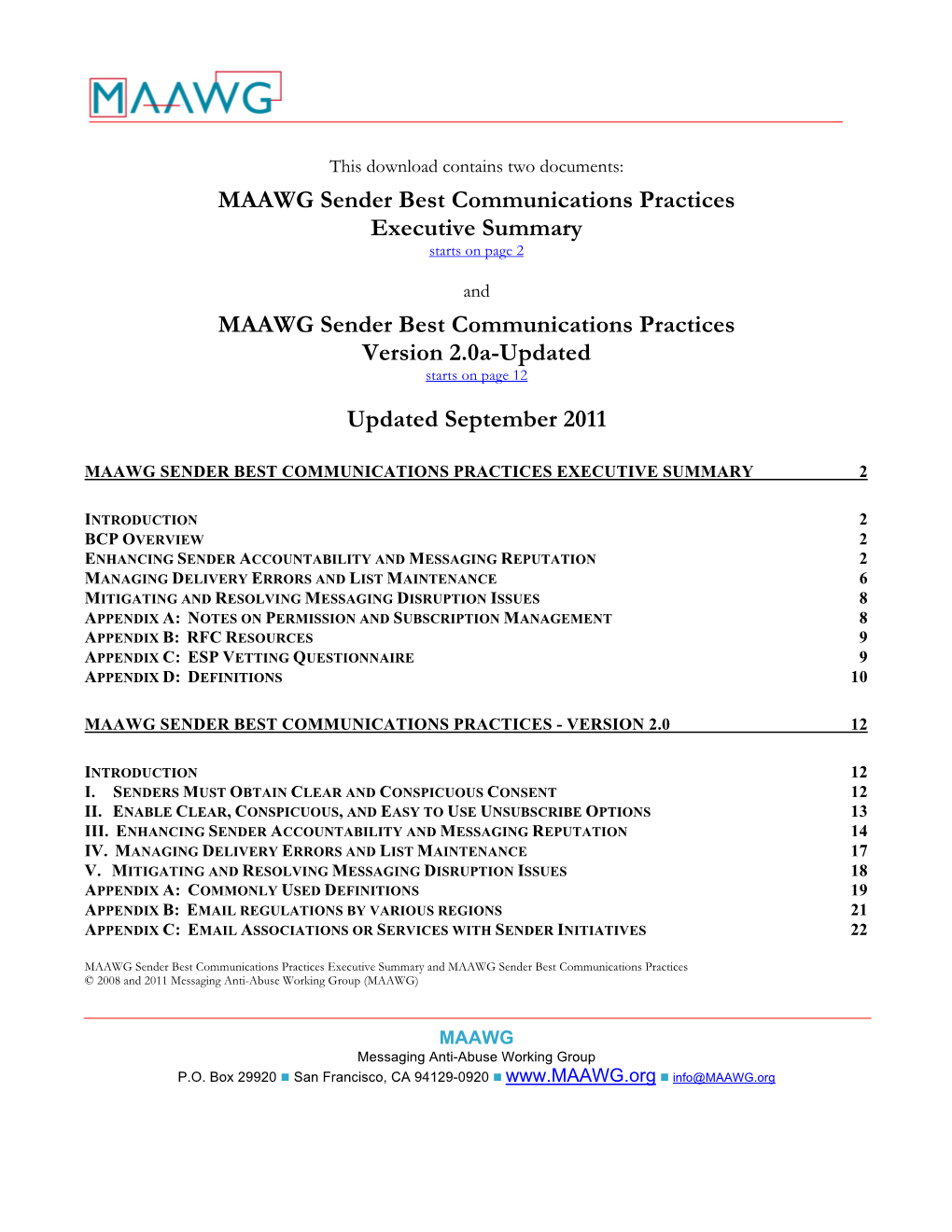 M3AAWG Sender Best Communications Practices