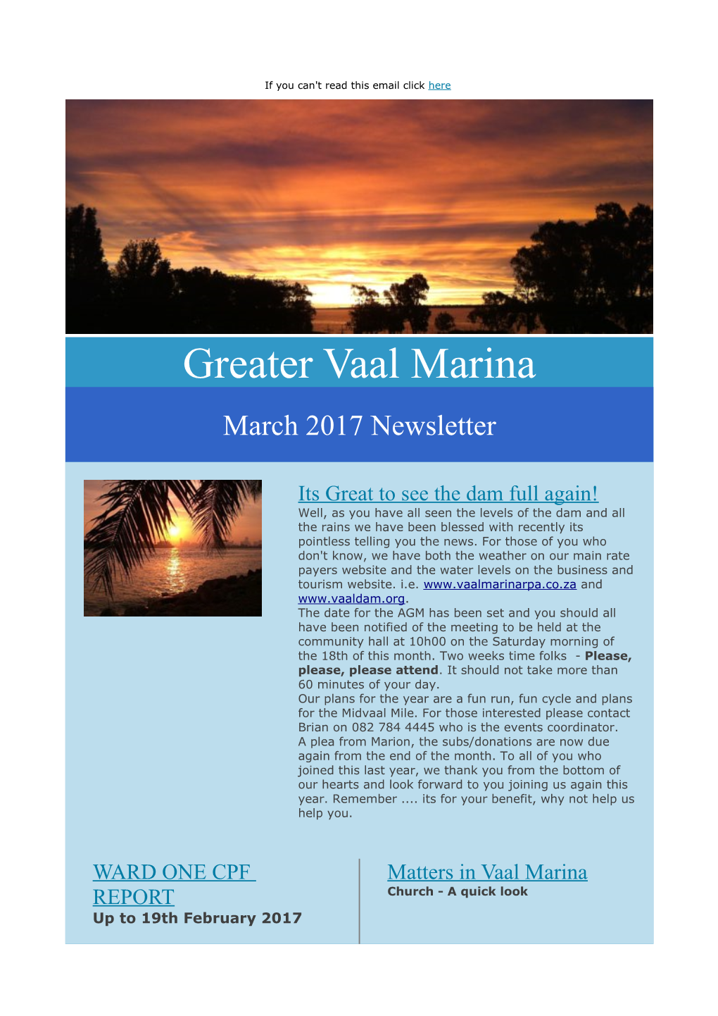 Greater Vaal Marina March 2017 Newsletter