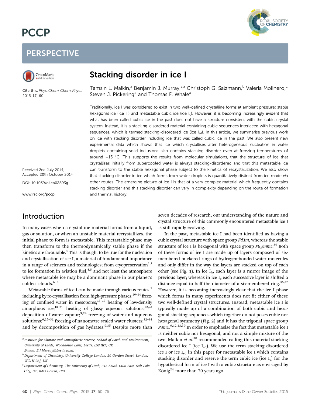 Stacking Disorder in Ice I