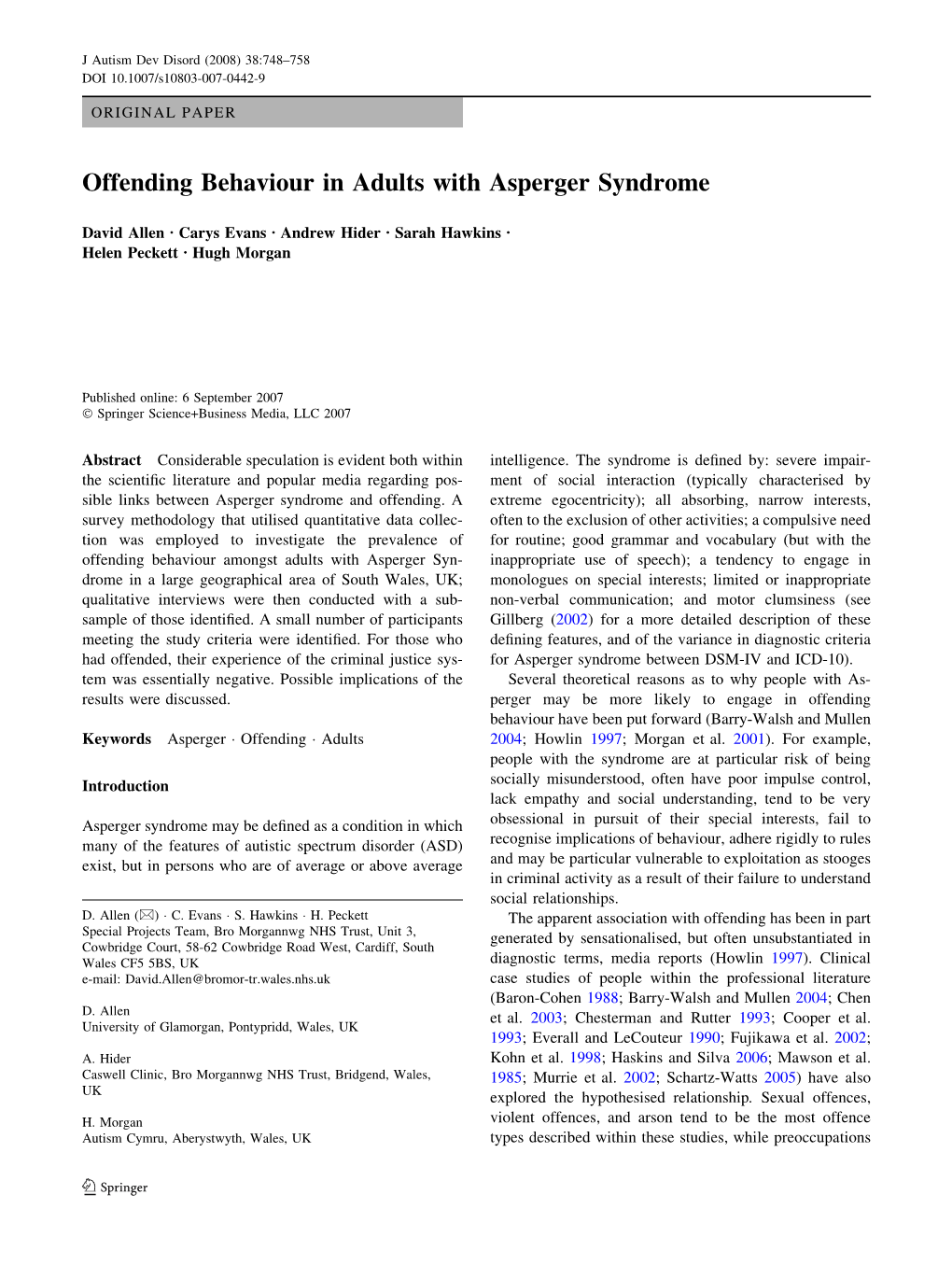 Offending Behaviour in Adults with Asperger Syndrome