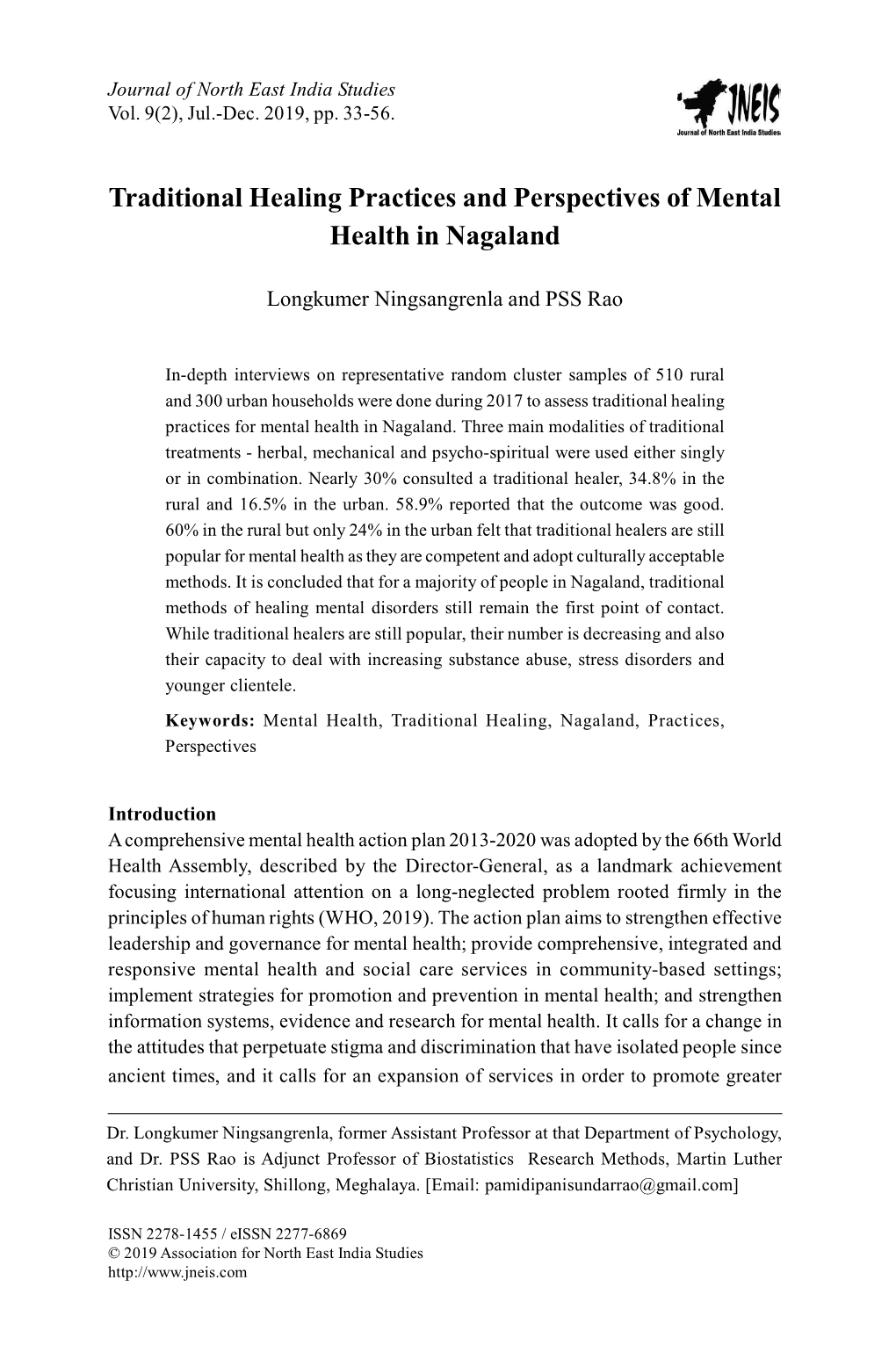 Traditional Healing Practices and Perspectives of Mental Health in Nagaland