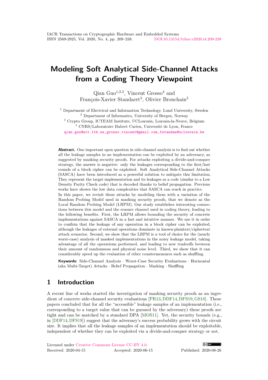 Modeling Soft Analytical Side-Channel Attacks from a Coding Theory Viewpoint