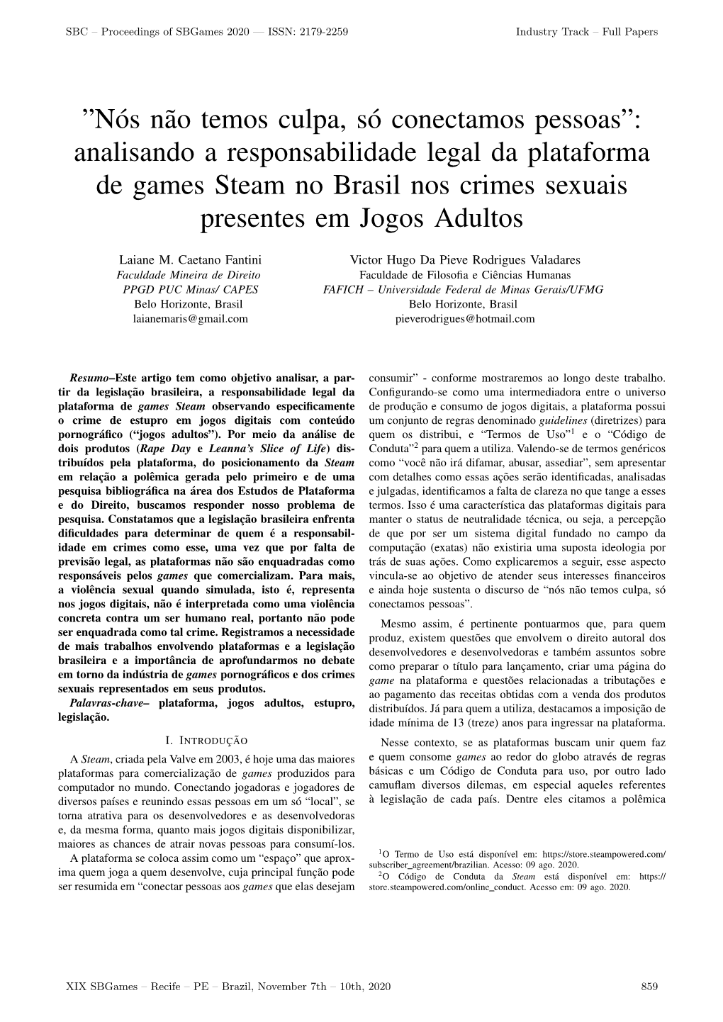 Analisando a Responsabilidade Legal Da Plataforma De Games Steam No Brasil Nos Crimes Sexuais Presentes Em Jogos Adultos