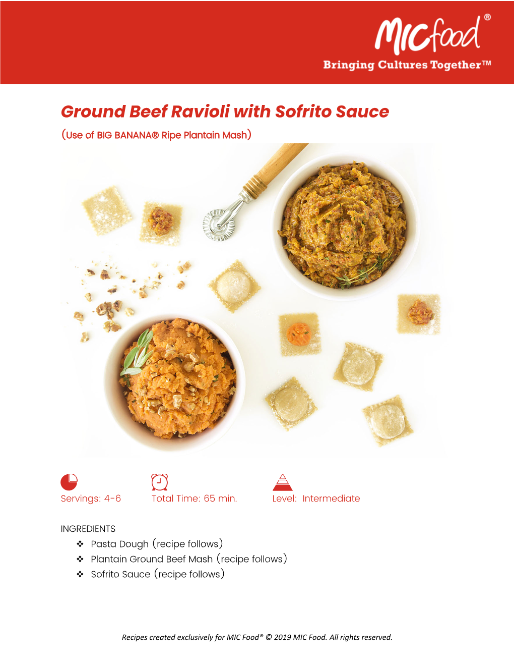 Ground Beef Ravioli with Sofrito Sauce (Use of BIG BANANA® Ripe Plantain Mash)