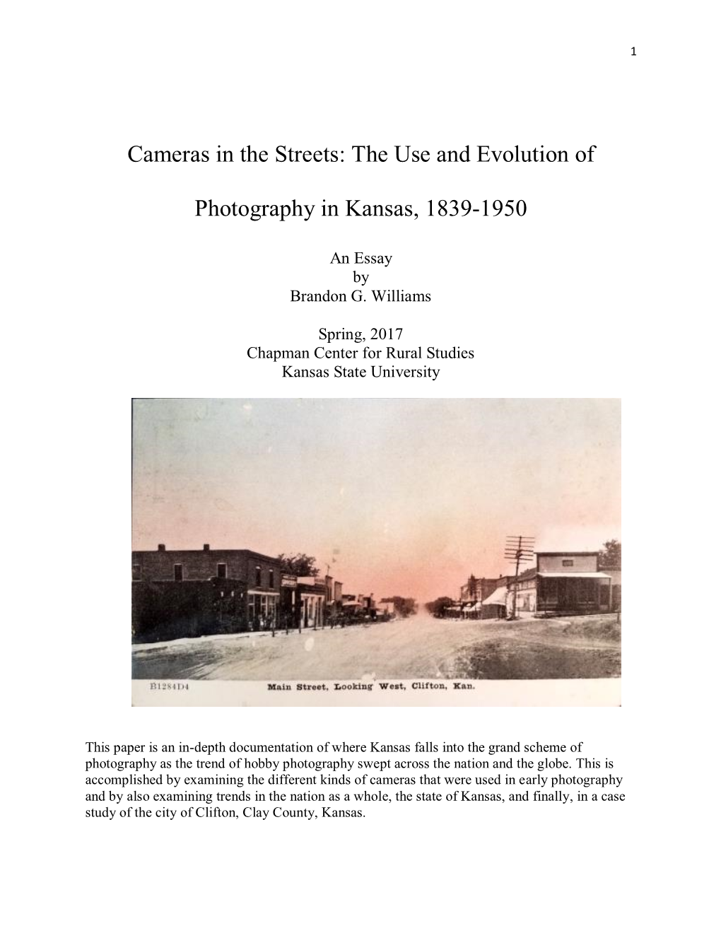 Cameras in the Streets: the Use and Evolution of Photography in Kansas, 1839-1950