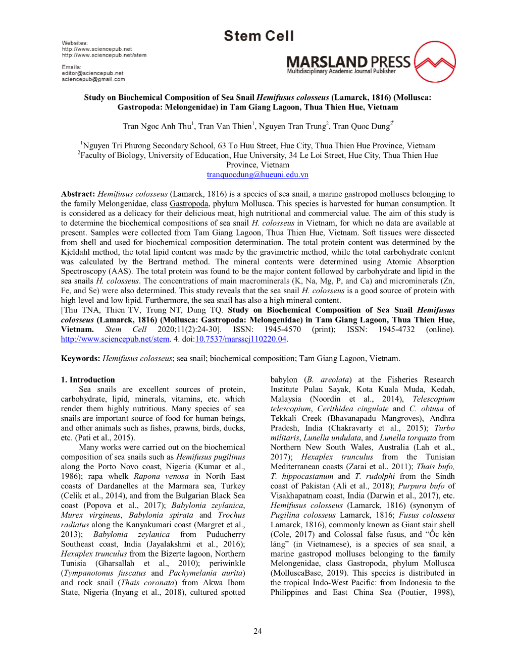 24 Study on Biochemical Composition of Sea Snail Hemifusus Colosseus