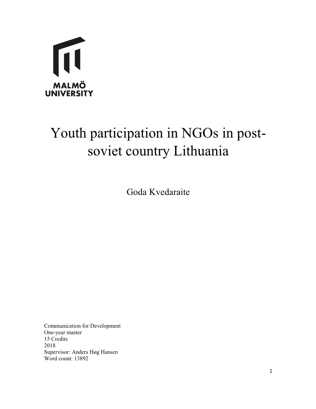 Youth Participation in Ngos in Post- Soviet Country Lithuania