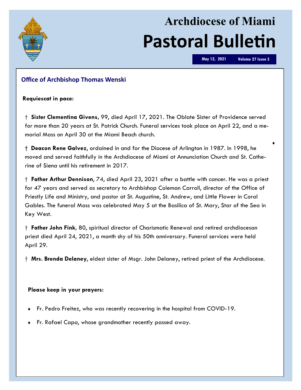 Pastoral Bulletin May 12, 2021