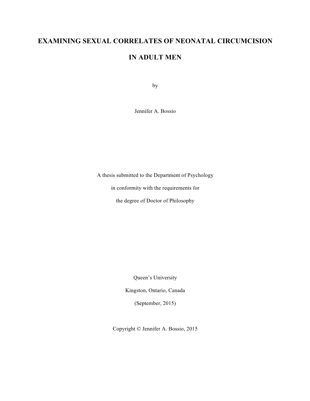 Examining Sexual Correlates of Neonatal Circumcision In