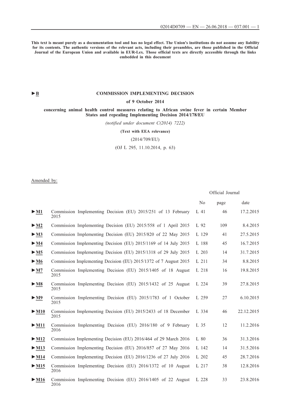 B COMMISSION IMPLEMENTING DECISION Of