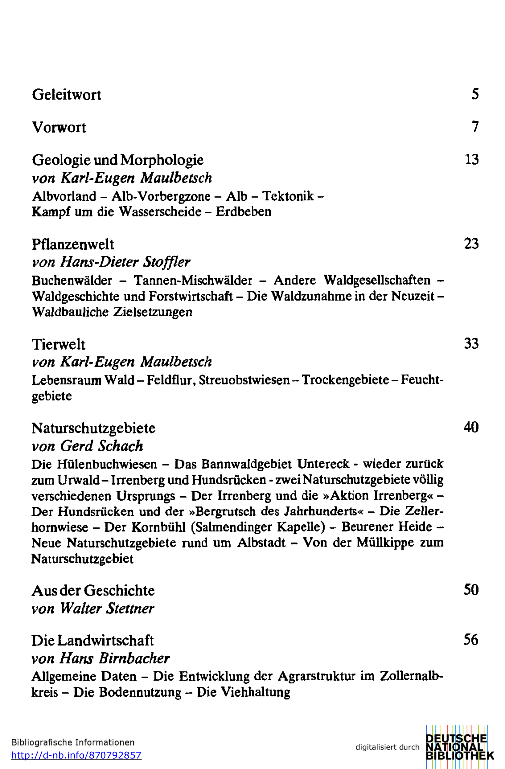 Geleitwort Vorwort 7 Geologie Und Morphologie 13 Pflanzenwelt 23