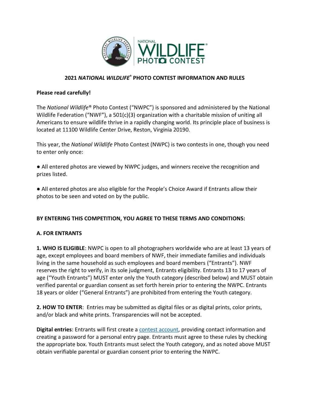 2021 National Wildlife® Photo Contest Information and Rules