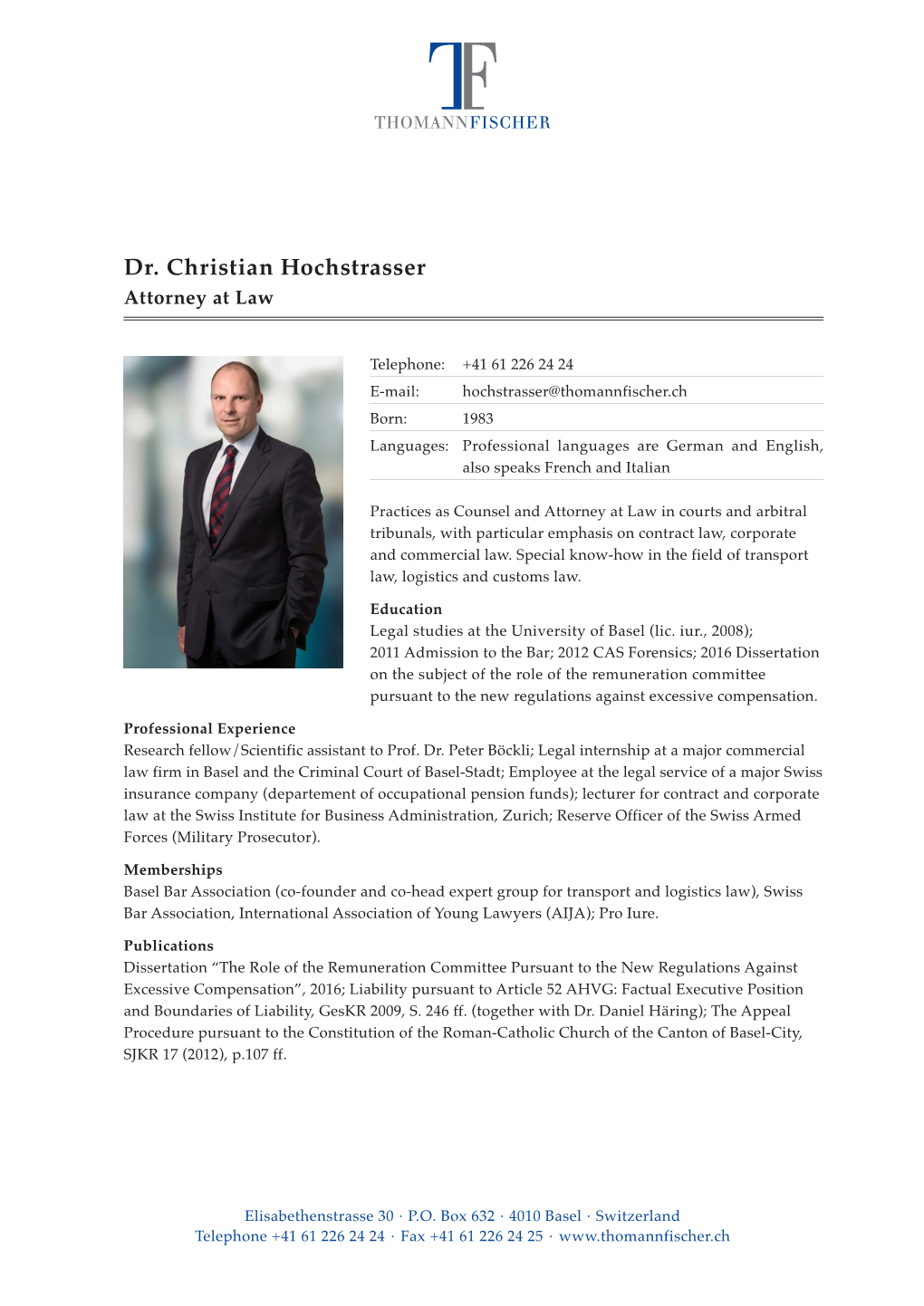 Dr. Christian Hochstrasser Attorney at Law