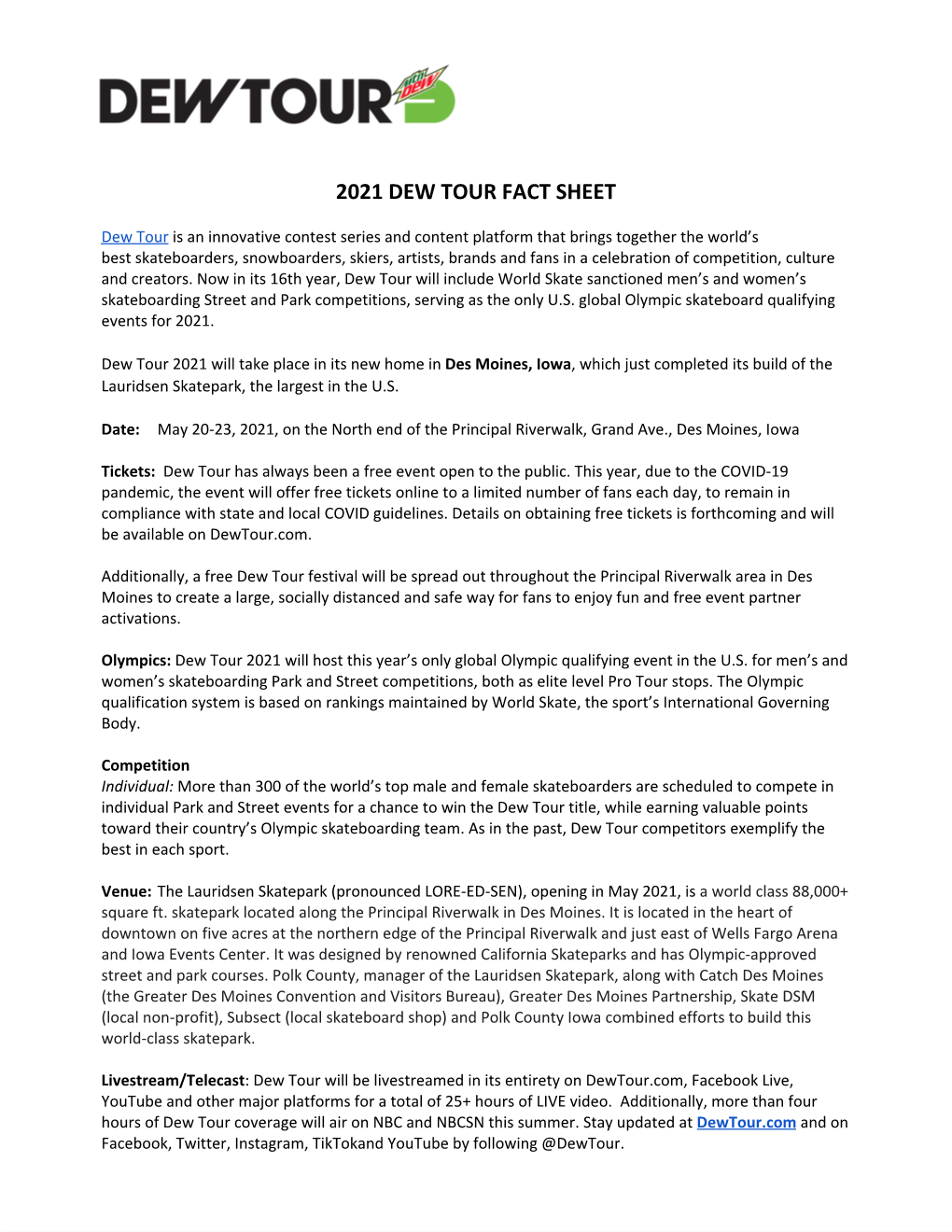 2021 Dew Tour Fact Sheet