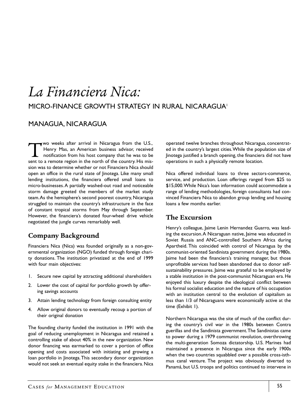 La Financiera Nica: Microfinance Growth Strategy in Rural Nicaragua