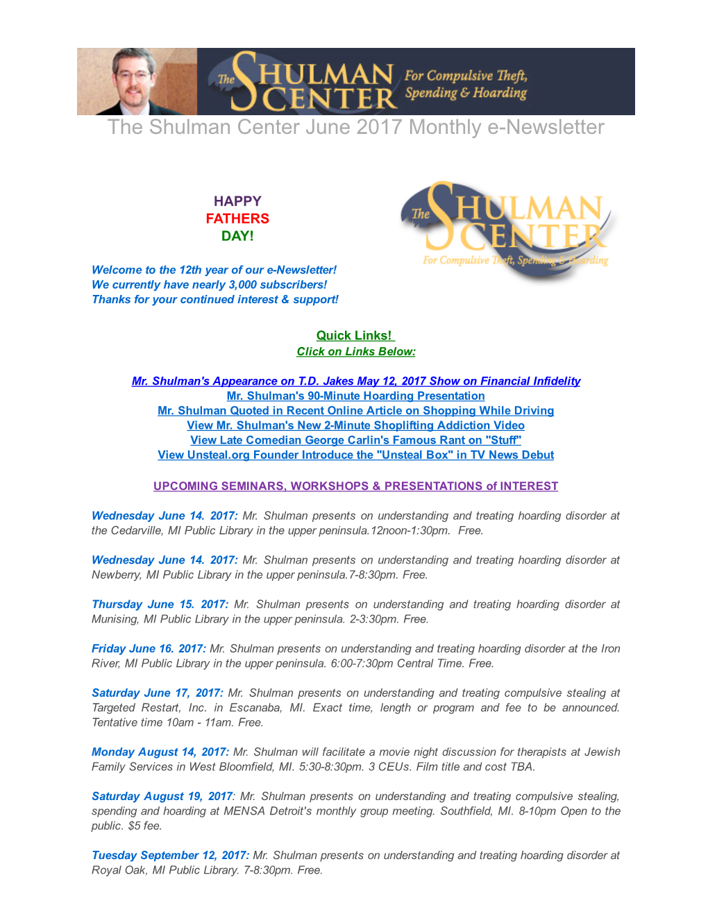 The Shulman Center June 2017 Monthly Enewsletter