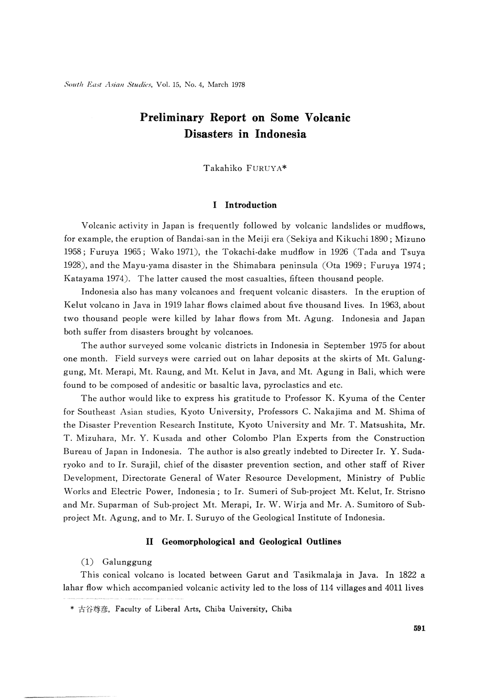 Preliminary Report on Some Volcanic Disasters in Indonesia