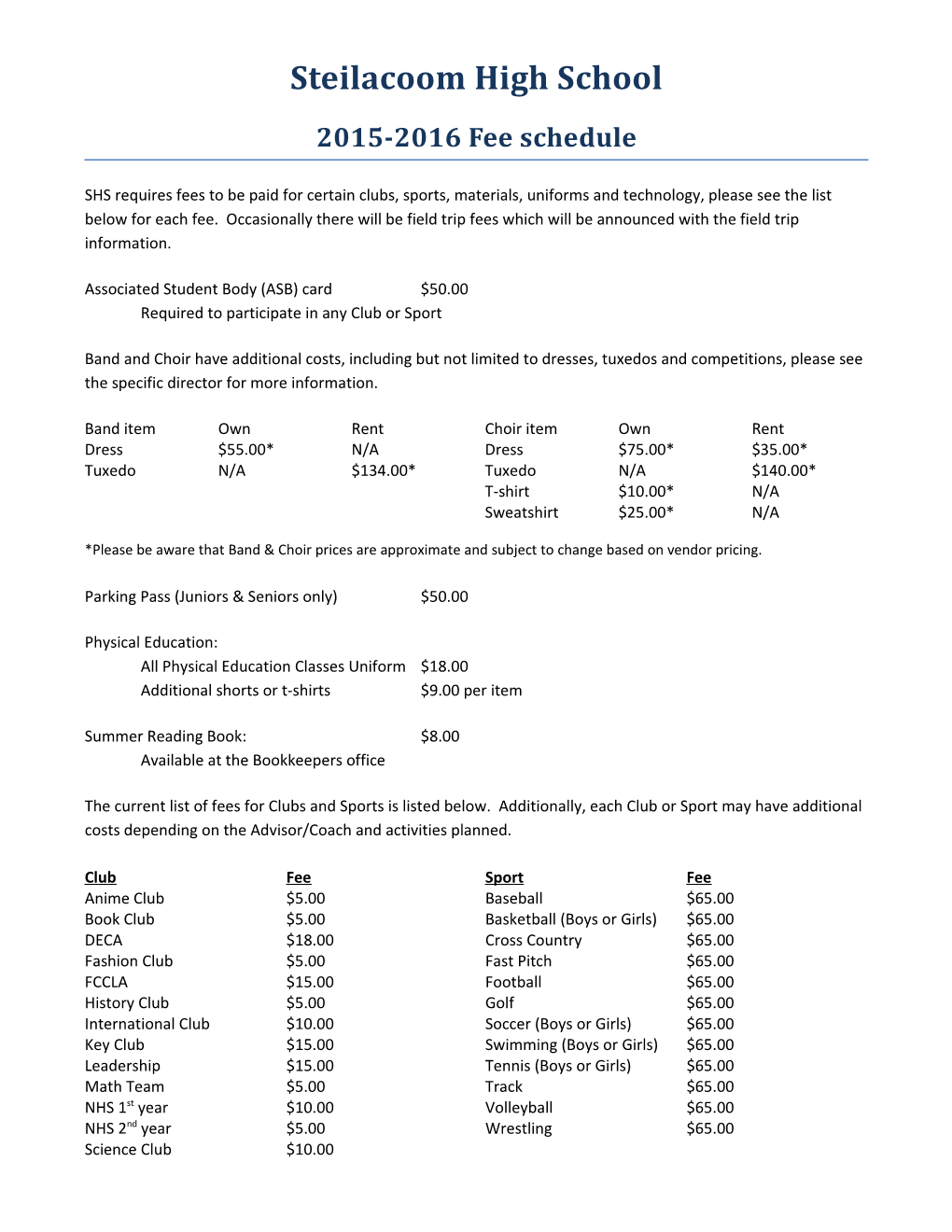 Associated Student Body (ASB) Card $50.00