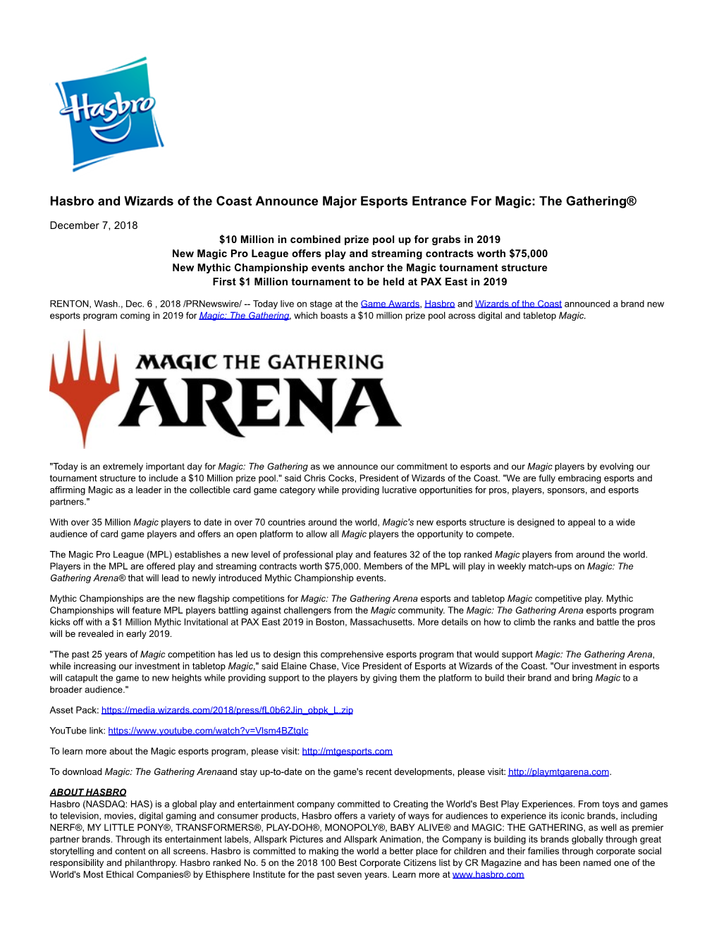 Hasbro and Wizards of the Coast Announce Major Esports Entrance for Magic: the Gathering®